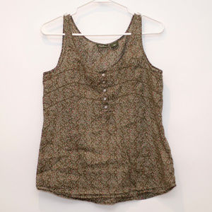 Eddie Bauer Green Floral Tank W/Button Details.